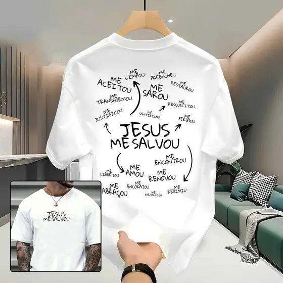 Camiseta Masculina Streetwear 100% Algodão Estampada Jesus Me Salvou Camisa Unissex Premium