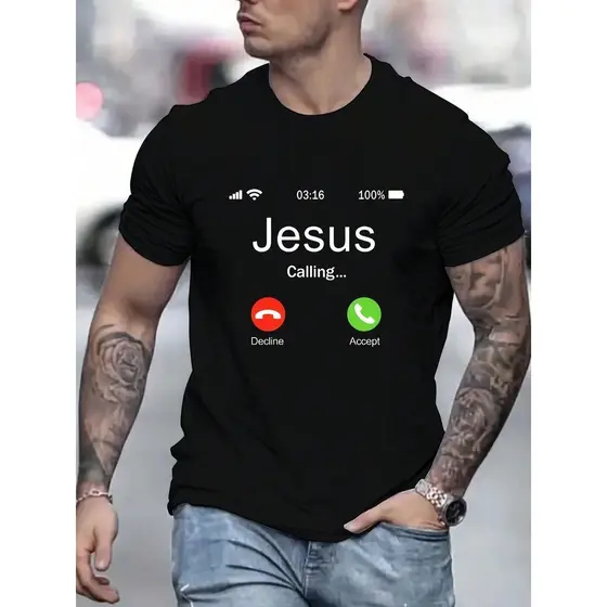 Camiseta "Jesus esta Ligando" Letra Gráfica 100% Algodão