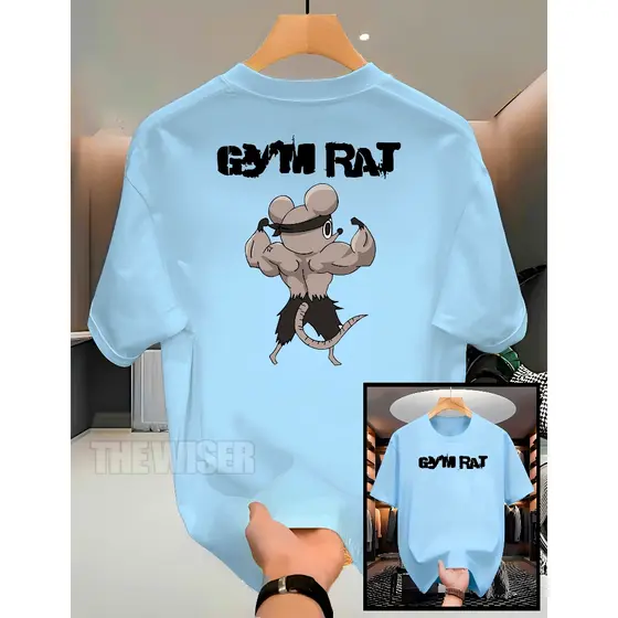Camiseta Masculina 100% Algodão Gym Rat Letra Frontal Confortável Alta Qualidade Academia