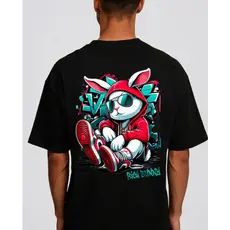 Camiseta Masculina 100% Algodão Rich Bunny Letra Frontal Confortável Frente Costa Alta Qualidade