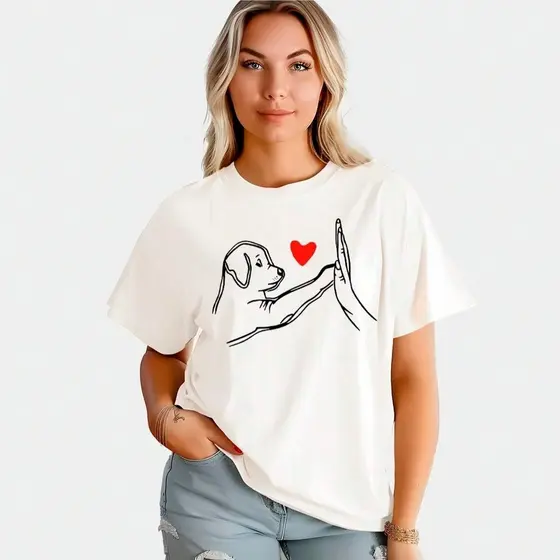 Camiseta Feminina Streetwear 100% Algodão Estampada Love Dog Camisa Premium