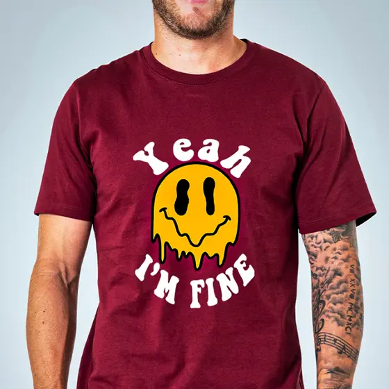 Camiseta YEAH I'M FINE Streetwear 100% Algodão Masculina e Feminina Unissex Desenho Fofo Engraçado