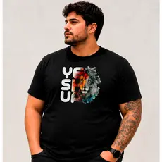 Camiseta Moda Evangélica YESHUA LEÃO COLORIDO PLUS SIZE Masculina e Feminina Cristão Fé