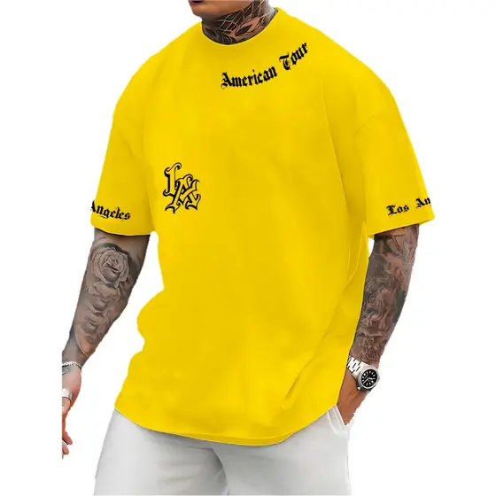 Camiseta Los Angeles America Tour Camisa com Letras Manfinity Wise 100% Algodão Lançamento