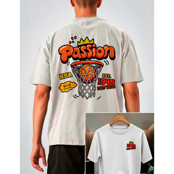 Camiseta BASQUETE PASSION Streetwear 100% Algodão Masculina e Feminina Unissex Camisa Premium