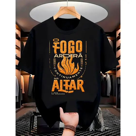 Camiseta Congresso Jovem O Fogo Arderá e Nunca se Apagará 100% Algodão Unissex Camisa Gospel Igreja