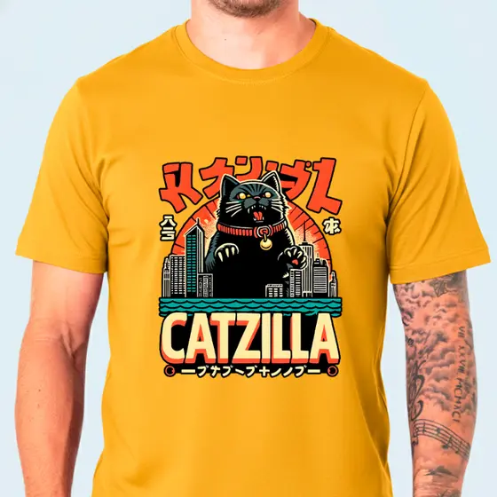 Camiseta CATZILLA Gato Japonês Masculino e Feminino 100% algodão Streetwear
