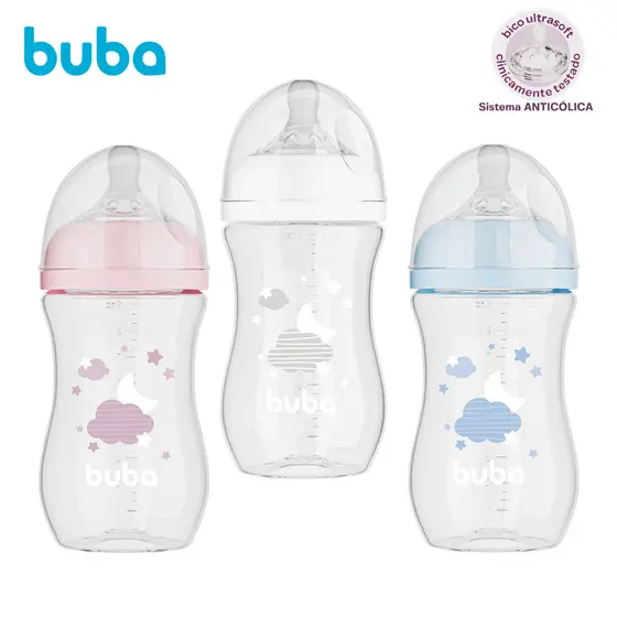 Mamadeira Buba Easy Flow 270 E  330 E 120 ml Anticólica Bico Silicone Pétala