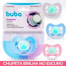 Chupeta Buba Confort Silicone Ultra Soft Brilha Tamanho 1 e 2 Nuvem