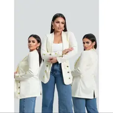 Blazer Social Liso Botões Alongado Feminino Acinturado Neoprene