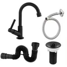 Kit Completo para Cuba de Banheiro Torneira Preta ABS, Válvula 7/8", Sifão e Engate Flexível 40cm