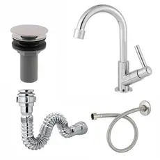 Kit Completo para Cuba de Banheiro Torneira Cromada 3/4 ABS Válvula Click 7/8 Sifão e Engate Flexível 40cm