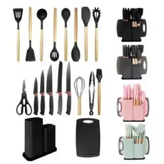 Kit Conjunto19 Pçs De Utensílios Facas Silicone Cozinha Jogo Completo Batedeira Colher Pegador Mega Promoção