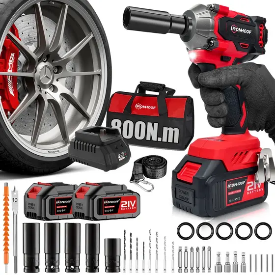 Chave de Impacto Potente 800/520Nm Parafusadeira Brushless Profissional 2 Bateria