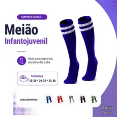 Kit com 3 ou 6 Pares de Meião de Futebol Cano Alto Listras Meia Jogador Infantil Juvenil Esporte Treino Vôlei Corrida