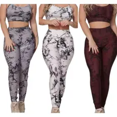 Kit 03 Calça Legging Marmorizada Tie Dye Cintura Alta