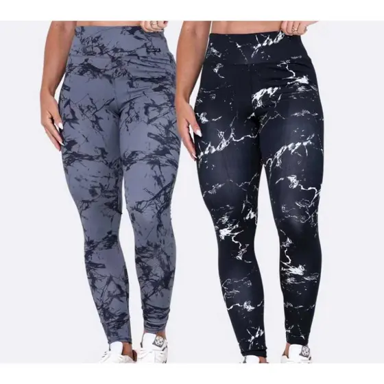 Kit 2 Calça Legging Tie Dye Marmorizada Cintura Alta