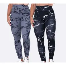 Kit 2 Calça Legging Tie Dye Marmorizada Cintura Alta