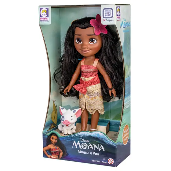 Boneca Moana e Puá Princesa da Disney Licenciada 36cm Cotiplás ref 2600 Cabelo Sintético Porquinho