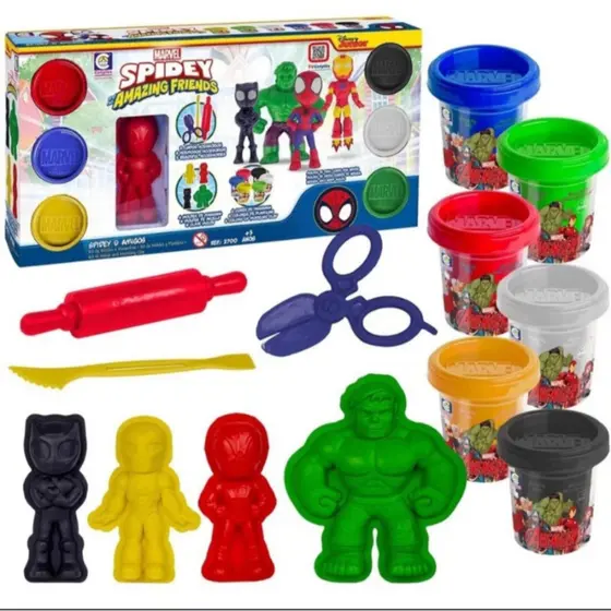 Kit Massinhas Marvel Spidey e Amigos Cotiplas Homem Aranha Hulk Spider Man e Acessórios