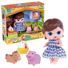 Boneca Menina Mini Fazendinha com Porco Galinha Cavalo Espirra Água pela Boca Bonequinha