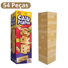 Jogo Caiu Perdeu Pais & Filhos de Madeira Jogo da Torre de Madeira 54 Peças Desenvolve Coordenação