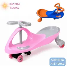 Carrinho de Rolimã Infantil com Rodas Silenciosas com LED e Volante Giratório até 110Kg Rosa ou Azul