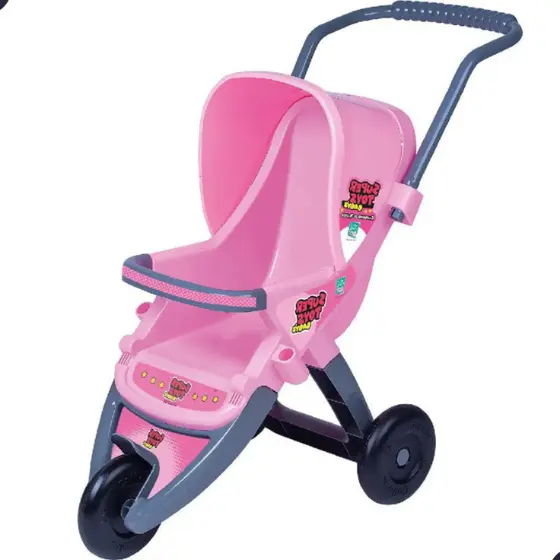 Carrinho De Boneca 03 Rodas com Alça Rosa Passeio Bonecas SuperToys Brinquedo Menina