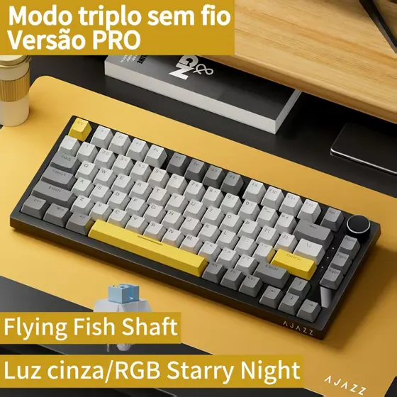 Ajazz AK820 Pro Teclado Mecânico Sem Fio 3 Modos Cinza Estelar
