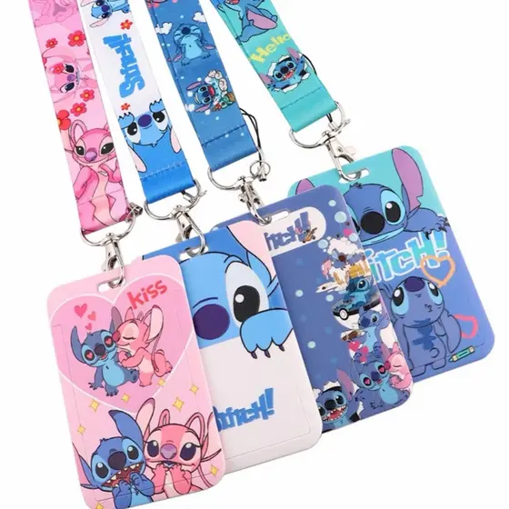 Porta Crachá Stitch Retrátil com Cordão e Crachá Rígido Horizontal