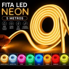 Fita LED Neon 5m 12V 2835 120 LEDs/m  Silicone Flexível Super Brilho Decoração Quarto Gamer Festa Natal