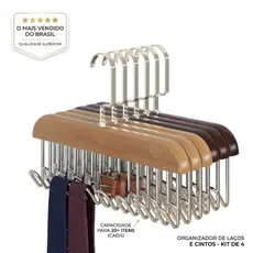 Kit 2 Cabides Organizadores 8 Ganchos Madeira para Cintos Gravatas Lenços e Acessórios