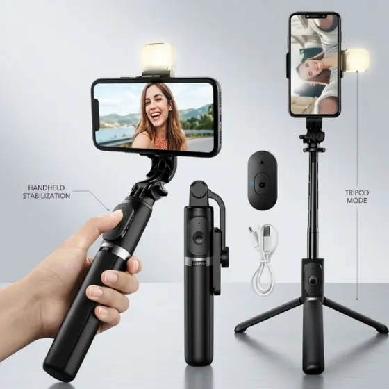 Tripé Selfie Bluetooth com Controle Remoto para Fotos Vídeos e Lives 80CM 1,7M