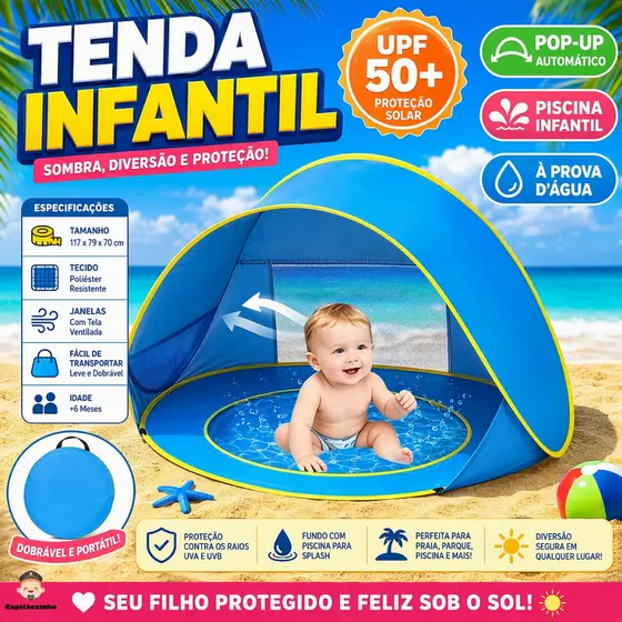 Tenda de Praia Infantil de Instalação Rápida UPF 50+ portátil para uso interno/externo