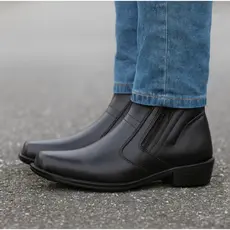 Bota Social Masculina Bico Quadrado Solado Emborrachado Zíper Lateral Desing Clássico
