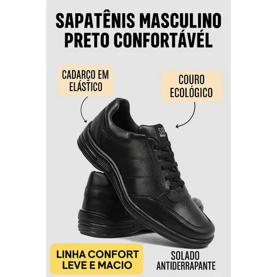 Sapato Casual Masculino Confort Calce Fácil Elástico Solado Antiderrapante Linha Premium