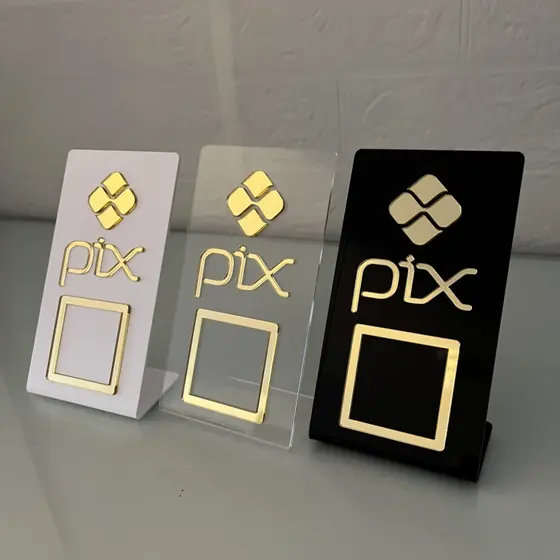 Placa Pix QR Code de Mesa com Base em Acrílico - Display de Pagamento Pix | Suporte para Balcão PIX