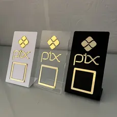 Placa Pix QR Code de Mesa com Base em Acrílico - Display de Pagamento Pix | Suporte para Balcão PIX