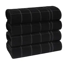 Kit 4 Pano de Prato Copa Atoalhado Chef Grande Listrado Premium Preto 100% Algodão Geométrico