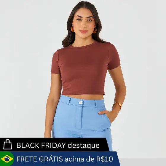 Cropped feminino de cotton manga curta e gola redonda KB357-C1