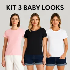 Kit 3 Camisetas 100% algodão gola redonda Feminina KB301-K3