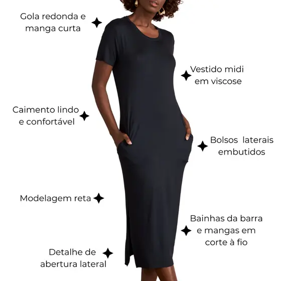 Vestido Midi manga curta em Viscose com Elastano KO3582-A