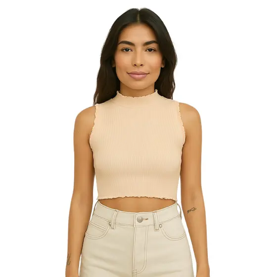 Cropped Liso em Ribana Inverno com Frufru KO3584-C2