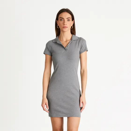 Vestido Curto Liso gola polo em Ribana KO3597-A