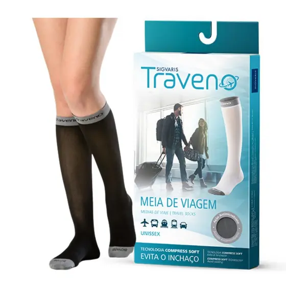 Meia 3/4 para Viagem de Compressão | Sigvaris Traveno | 15-20 mmgh - Preta