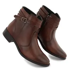 Bota Feminina Cano Curto Detalhe com 2 Tiras e Fivela Ziper na Lateral Salto Baixo Casual Elegante