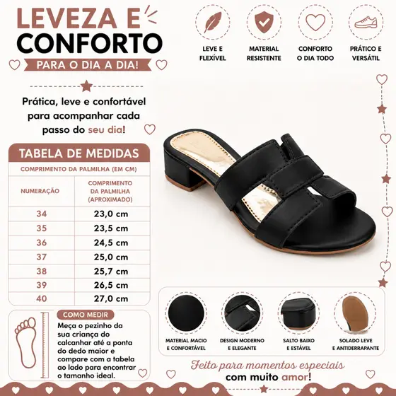 Tamanco Feminino Tira H Saltinho Confortável Básico Promoção