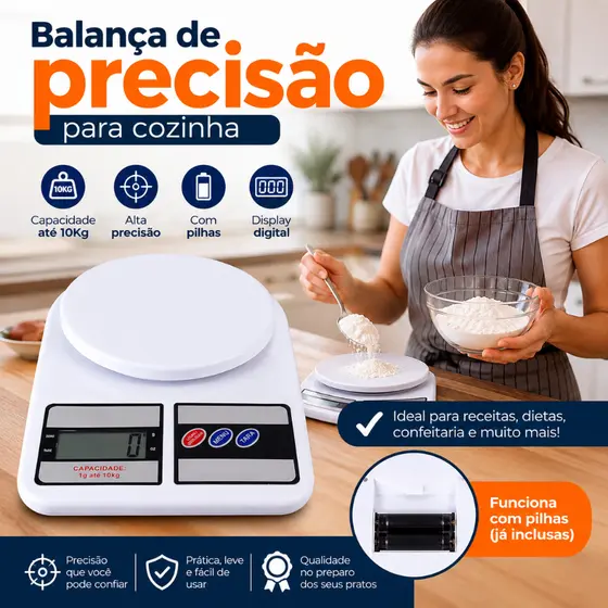 Balança de precisão para cozinha - 10Kg - Com pilhas - Digital