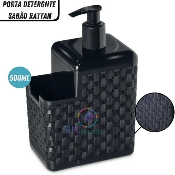 Porta Detergente Sabão 2 em 1 Rattan Com Suporte Para Bucha Esponja Arqplast 500ml