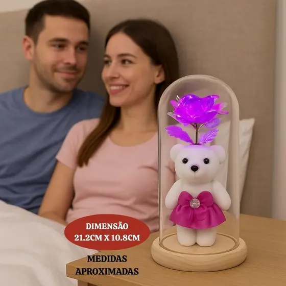 Urso de Pelúcia Com Luz De LED + Ursinho + Rosas Com Luz De LED